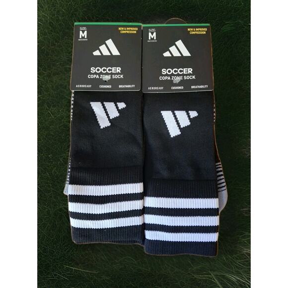 Adidas Copa Zone SOCCER FOOTBALL MED 2 Pack Over The Calf Socks BLK/WHT - Picture 1 of 4